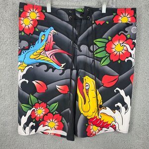 LUNAFIDE Mens  Swim Shorts Serpent & Flowers Snakes Board Shorts Size 2XL